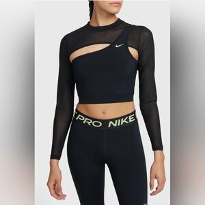 Nike Pro Mesh Cut-Out Long Sleeve Crop Top - Size M